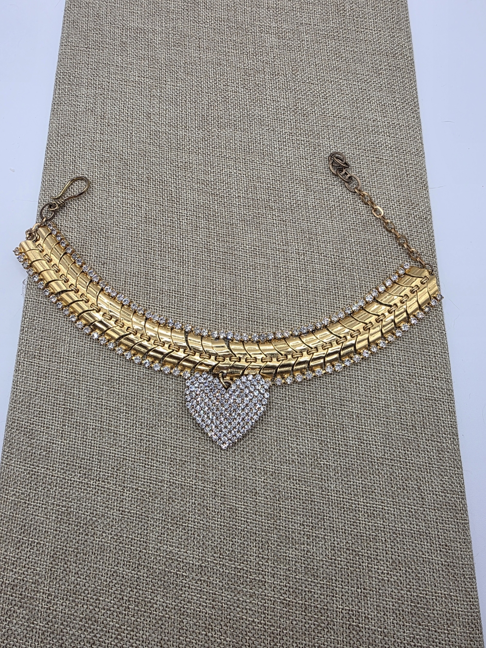 Gold Loren Hope Crystal Heart And Vintage Choker Necklace